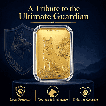 24K Golden Guardian German Shepherd Embossed Sheet 31x45.5mm 10mg - Product card gallery slide 3 (10178085552441)