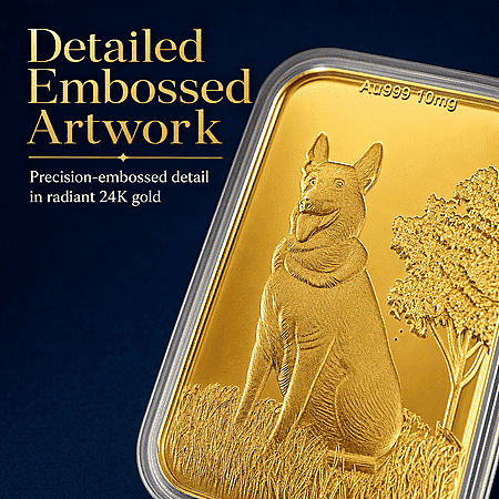 24K Golden Guardian German Shepherd Embossed Sheet 31x45.5mm 10mg - Product card gallery slide 4 (10178085552441)