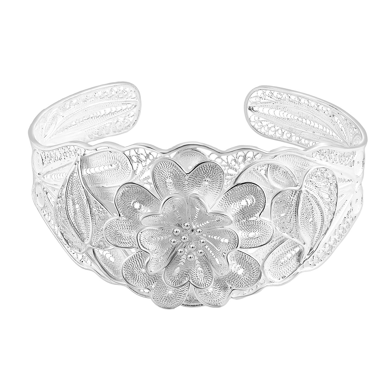 Artistry Tarakashi Collection Floral Cuff Bracelet in Sterling Silver (6.50 In) 24.60 Grams