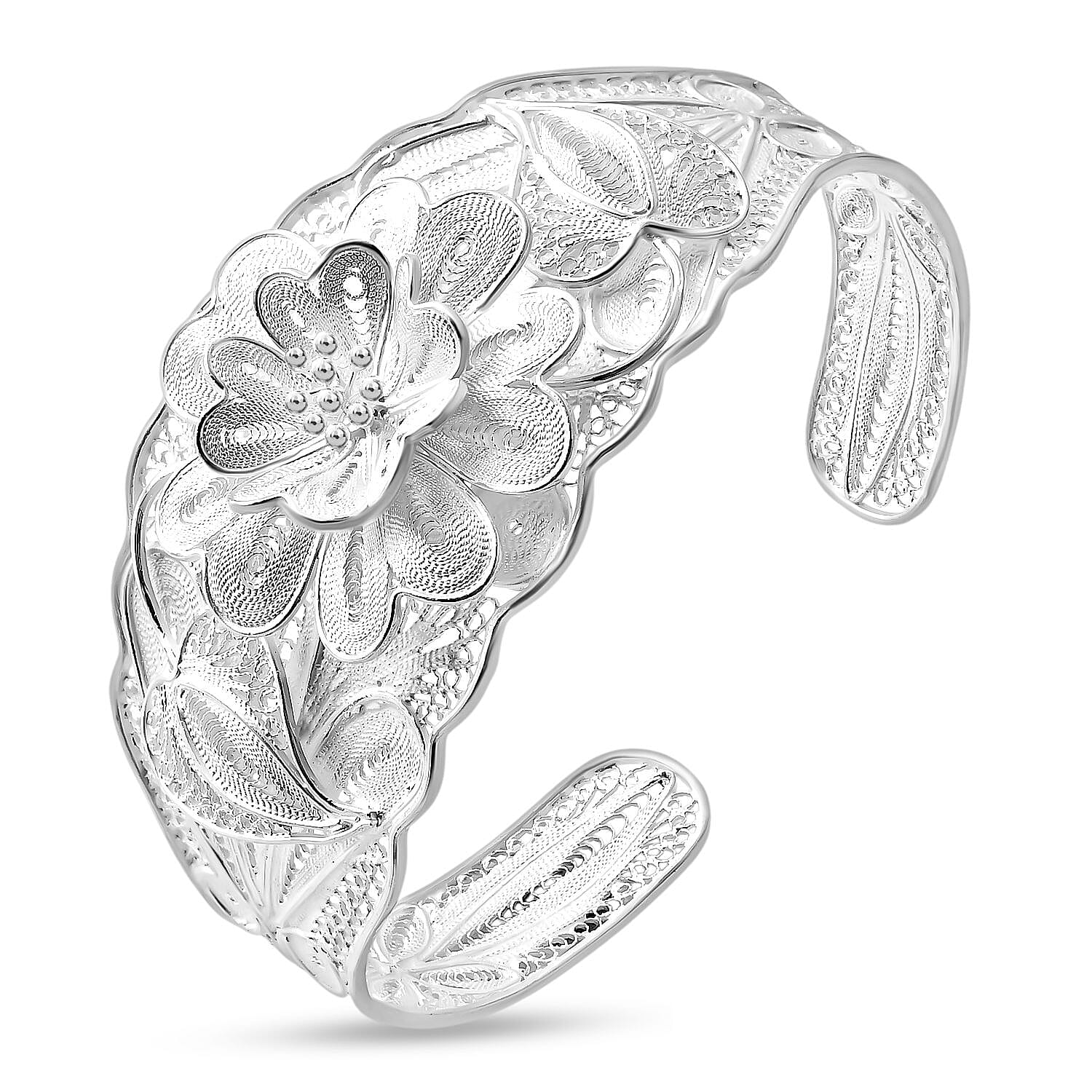 Artistry Tarakashi Collection Floral Cuff Bracelet in Sterling Silver (6.50 In) 24.60 Grams