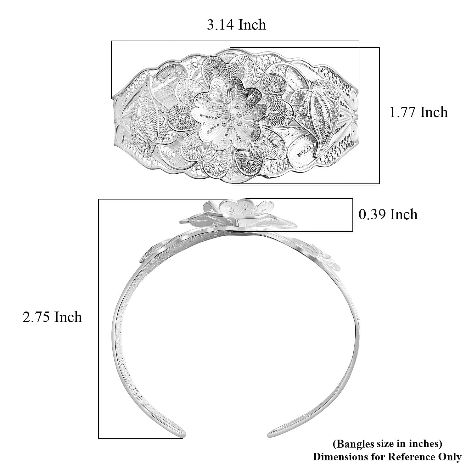 Artistry Tarakashi Collection Floral Cuff Bracelet in Sterling Silver (6.50 In) 24.60 Grams