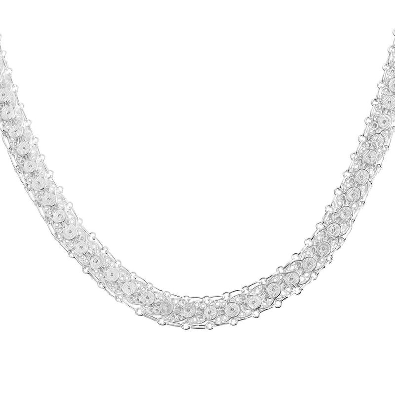 D'Joy Artistry Tarakashi Collection Floral Necklace in Sterling Silver 26 Grams 18 Inches