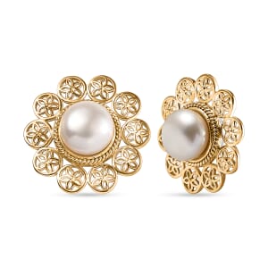 D'Joy Freshwater Pearl Floral Earrings in 18K Vermeil Yellow Gold Over Sterling Silver