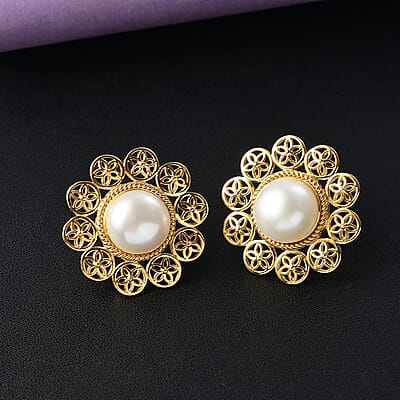 D'Joy Freshwater Pearl Floral Earrings in 18K Vermeil Yellow Gold Over Sterling Silver