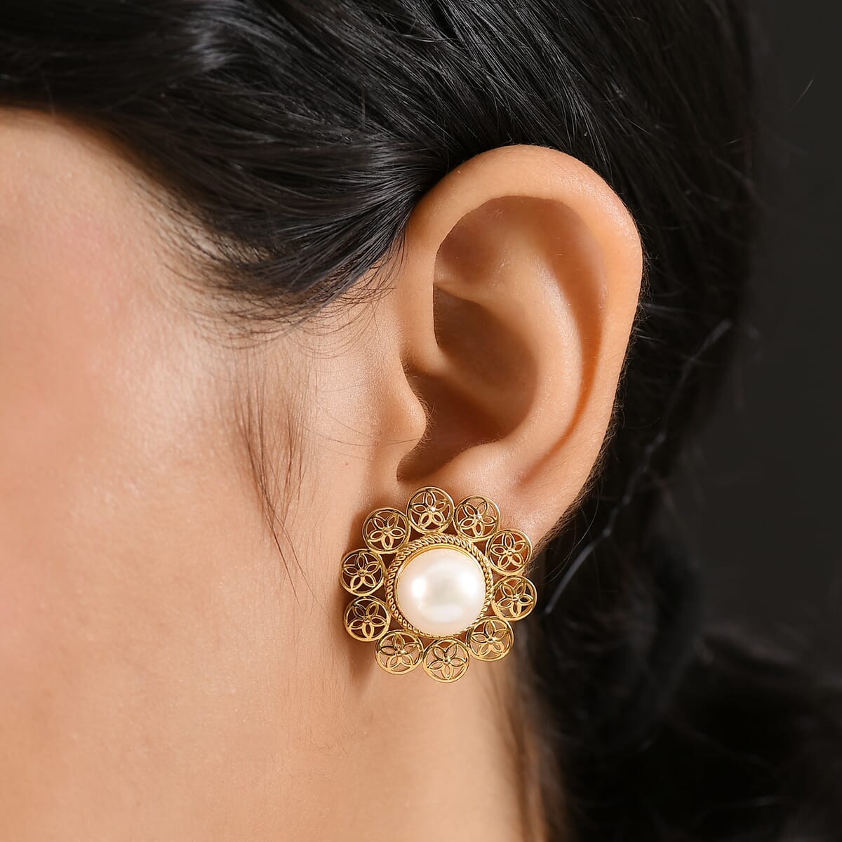 D'Joy Freshwater Pearl Floral Earrings in 18K Vermeil Yellow Gold Over Sterling Silver image number 2