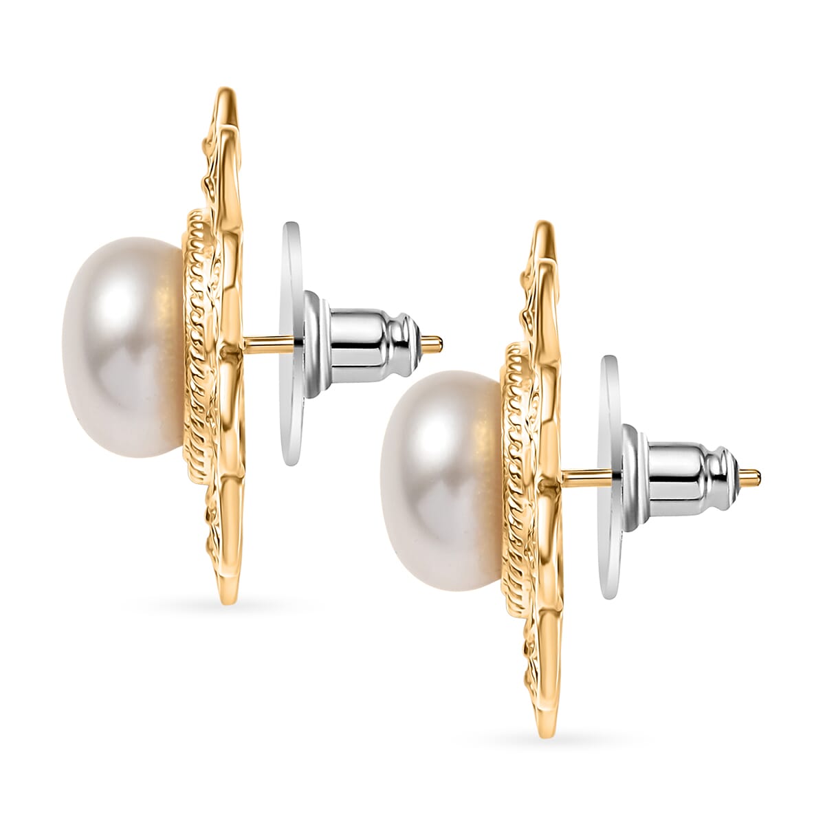 D'Joy Freshwater Pearl Floral Earrings in 18K Vermeil Yellow Gold Over Sterling Silver image number 3