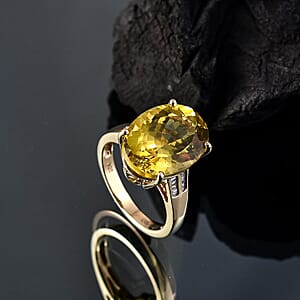 Luxoro 10K Yellow Gold Premium Yellow Apatite, Diamond (I1) Ring (Size 10.5) 11.70 ctw