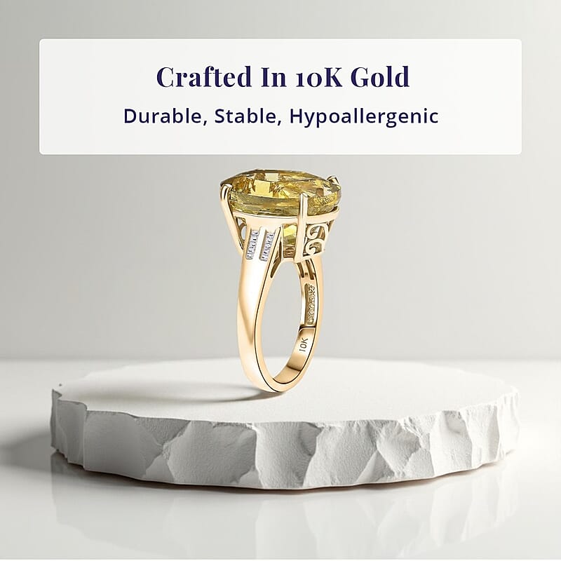 Luxoro 10K Yellow Gold Premium Yellow Apatite, Diamond (I1) Ring (Size 10.5) 11.70 ctw