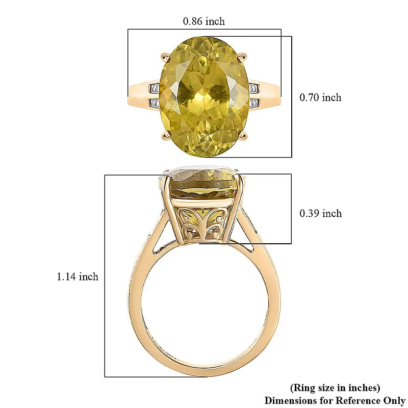 Luxoro 10K Yellow Gold Premium Yellow Apatite, Diamond (I1) Ring (Size 10.5) 11.70 ctw