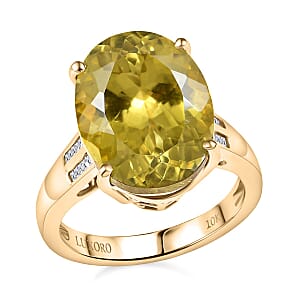 Luxoro 10K Yellow Gold Premium Yellow Apatite, Diamond (I1) Ring (Size 11.0) 11.70 ctw