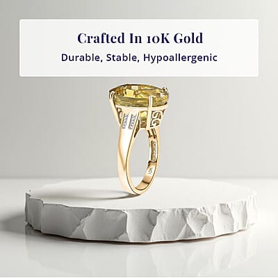 Luxoro 10K Yellow Gold Premium Yellow Apatite, Diamond (I1) Ring (Size 5.0) 11.70 ctw