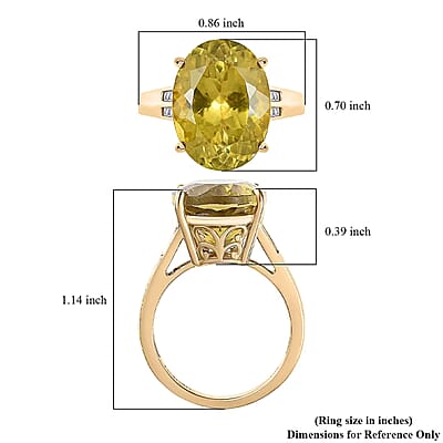 Luxoro 10K Yellow Gold Premium Yellow Apatite, Diamond (I1) Ring (Size 5.0) 11.70 ctw
