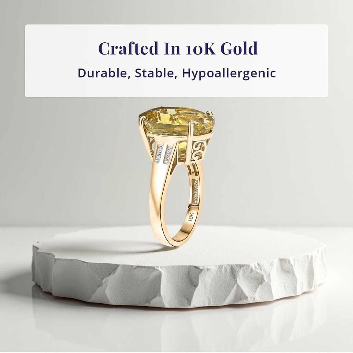 Luxoro 10K Yellow Gold Premium Yellow Apatite, Diamond (I1) Ring (Size 5.5) 11.70 ctw image number 3