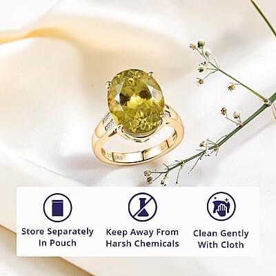Luxoro Premium Yellow Apatite and Diamond G-H I1 11.70 ctw Ring in 10K Yellow Gold (Size 6.0)