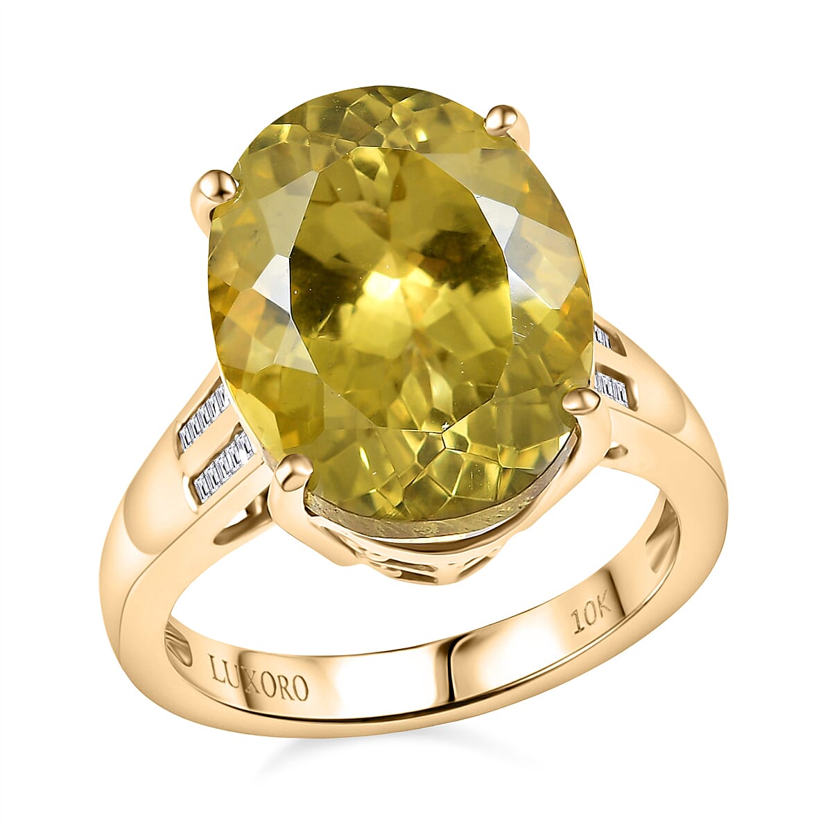 Luxoro Premium Yellow Apatite and Diamond G-H I1 11.70 ctw Ring in 10K Yellow Gold (Size 7.0) image number 0