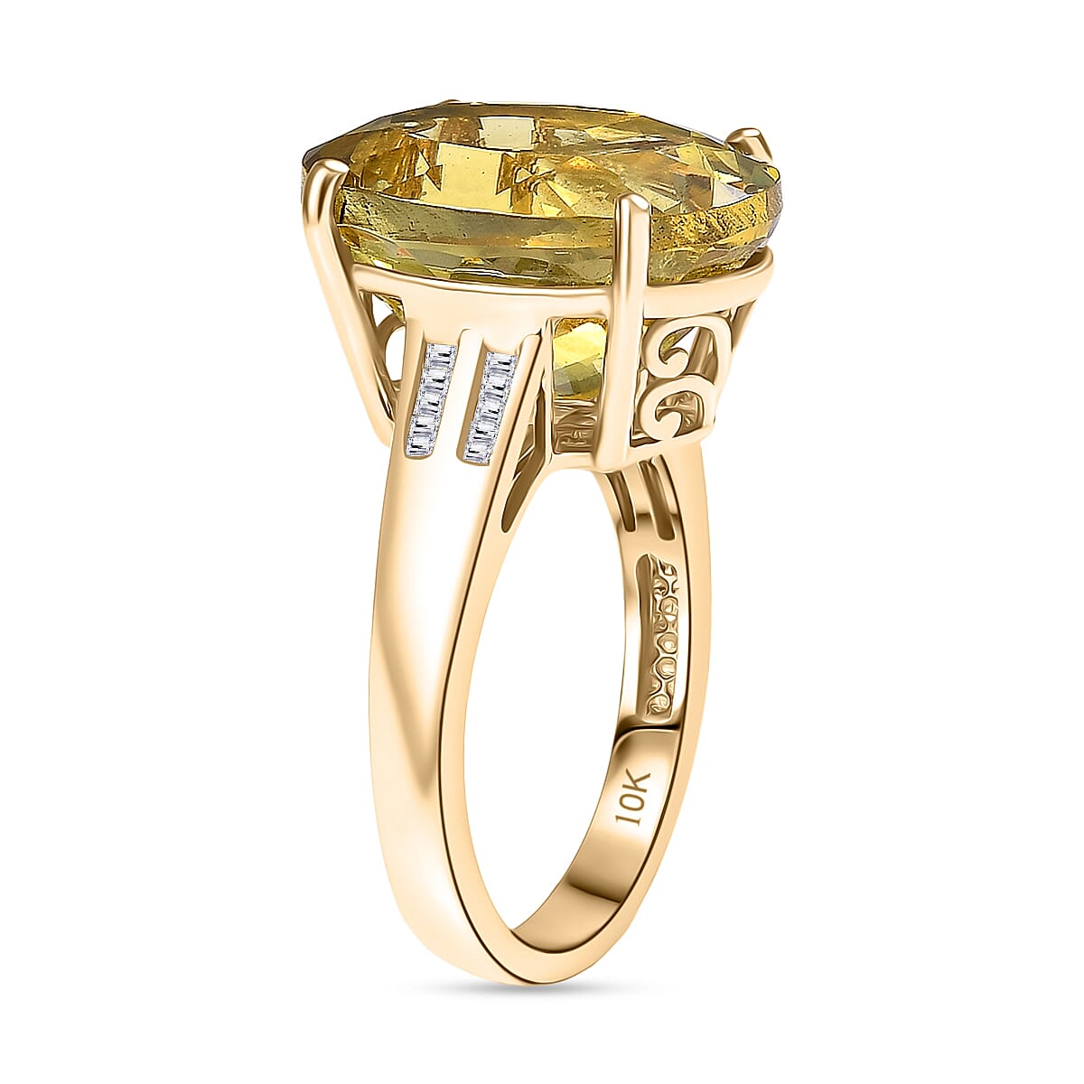 Luxoro Premium Yellow Apatite and Diamond G-H I1 11.70 ctw Ring in 10K Yellow Gold (Size 7.0) image number 3