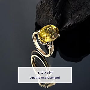 Luxoro 10K Yellow Gold Premium Yellow Apatite, Diamond (I1) Ring (Size 7.5) 11.70 ctw