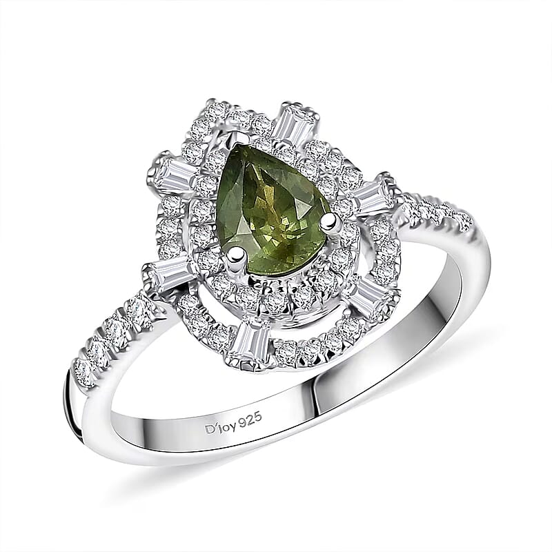 D'Joy AAA Madagascar Green Sapphire, Moissanite Bloom Ring in Rhodium Over Sterling Silver 1.35 ctw (Size 10.0)