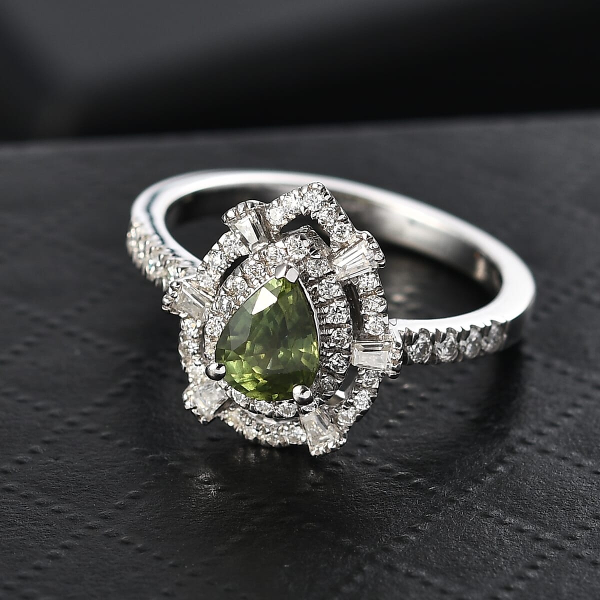 D'Joy AAA Madagascar Green Sapphire and Moissanite 1.35 ctw Eternal Bloom Ring in Rhodium Over Sterling Silver (Size 10.0) image number 1
