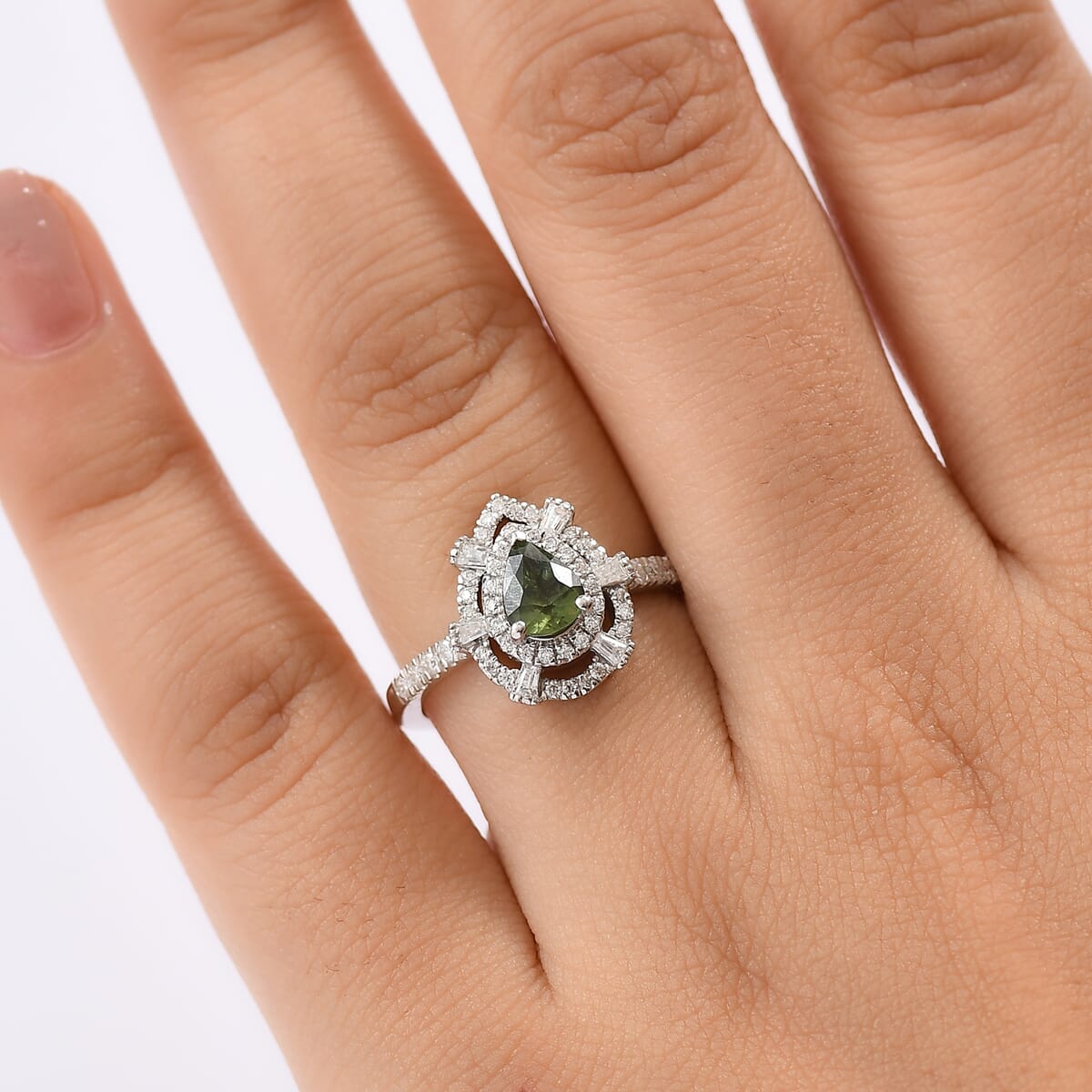 D'Joy AAA Madagascar Green Sapphire and Moissanite 1.35 ctw Eternal Bloom Ring in Rhodium Over Sterling Silver (Size 10.0) image number 2