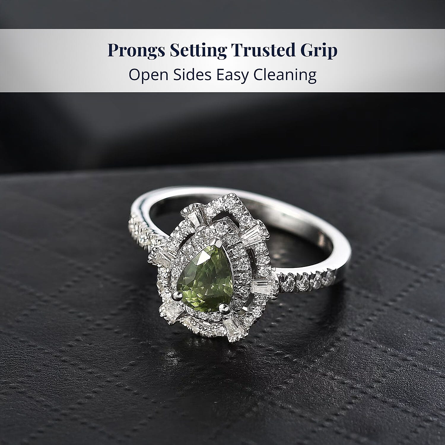 D'Joy AAA Madagascar Green Sapphire, Moissanite Bloom Ring in Rhodium Over Sterling Silver 1.35 ctw (Size 10.0)