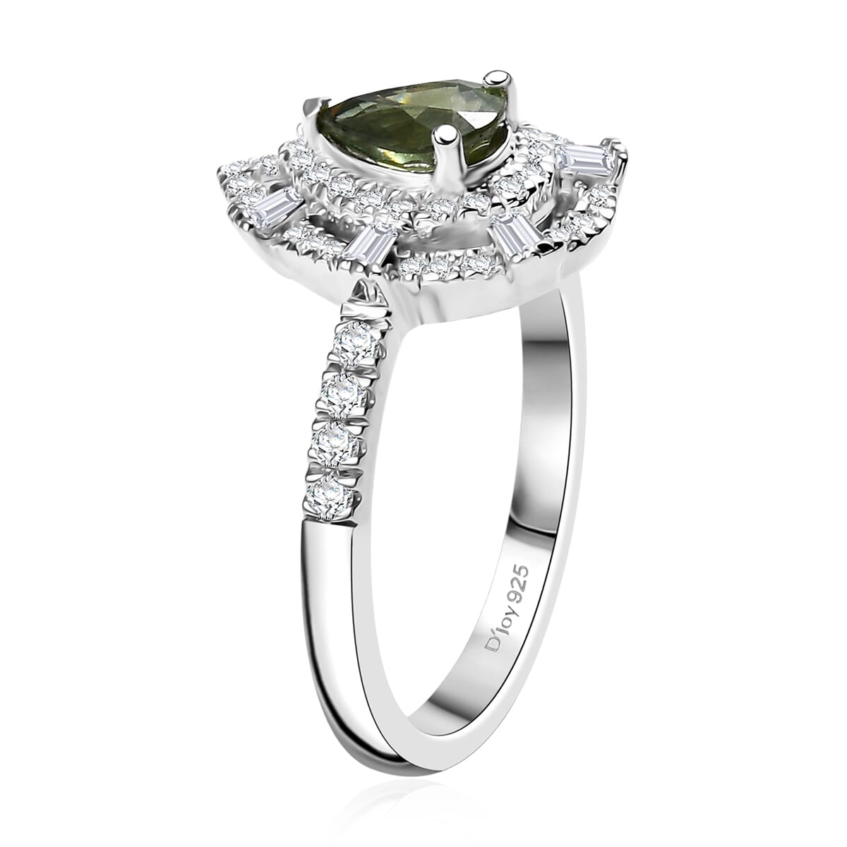 D'Joy AAA Madagascar Green Sapphire and Moissanite 1.35 ctw Eternal Bloom Ring in Rhodium Over Sterling Silver (Size 10.0) image number 3