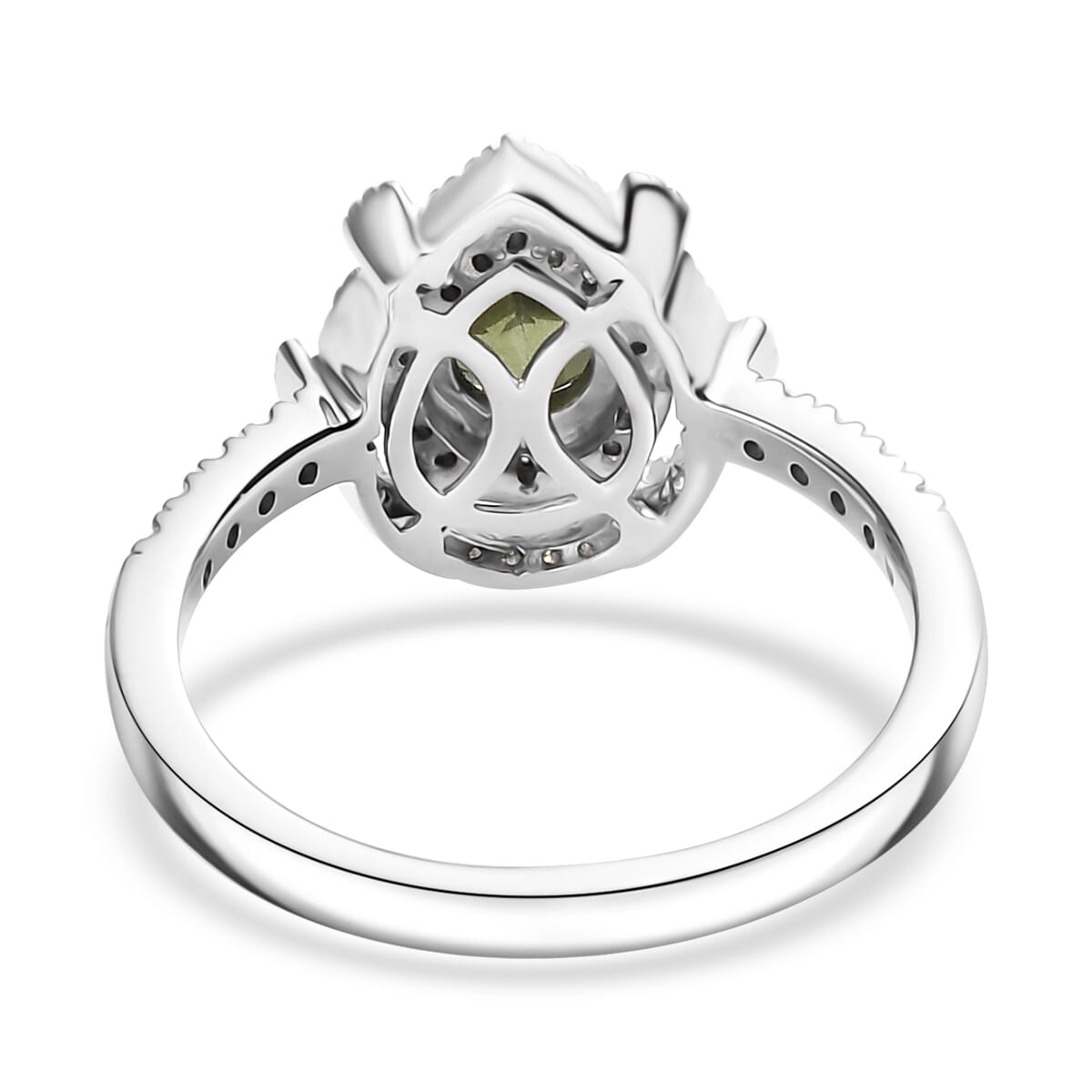 D'Joy AAA Madagascar Green Sapphire and Moissanite 1.35 ctw Eternal Bloom Ring in Rhodium Over Sterling Silver (Size 10.0) image number 4