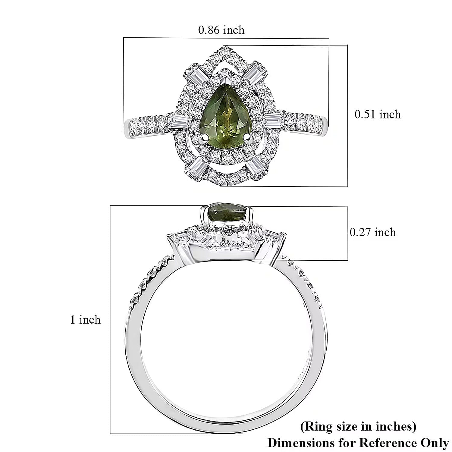 D'Joy AAA Madagascar Green Sapphire, Moissanite Bloom Ring in Rhodium Over Sterling Silver 1.35 ctw (Size 10.0)