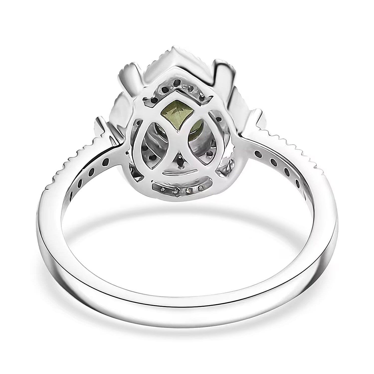 D'Joy AAA Madagascar Green Sapphire, Moissanite Bloom Ring in Rhodium Over Sterling Silver 1.35 ctw (Size 10.0)