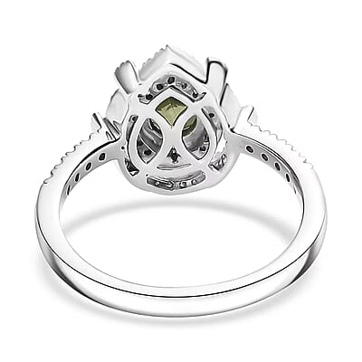 D'Joy AAA Madagascar Green Sapphire, Moissanite Bloom Ring in Rhodium Over Sterling Silver 1.35 ctw (Size 10.0)