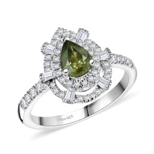 D'Joy AAA Madagascar Green Sapphire and Moissanite 1.35 ctw Eternal Bloom Ring in Rhodium Over Sterling Silver (Size 6.0)