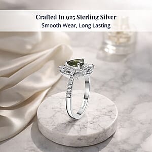 D'Joy AAA Madagascar Green Sapphire and Moissanite 1.35 ctw Eternal Bloom Ring in Rhodium Over Sterling Silver (Size 7.0)