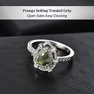 D'Joy AAA Madagascar Green Sapphire and Moissanite 1.35 ctw Eternal Bloom Ring in Rhodium Over Sterling Silver (Size 7.0)