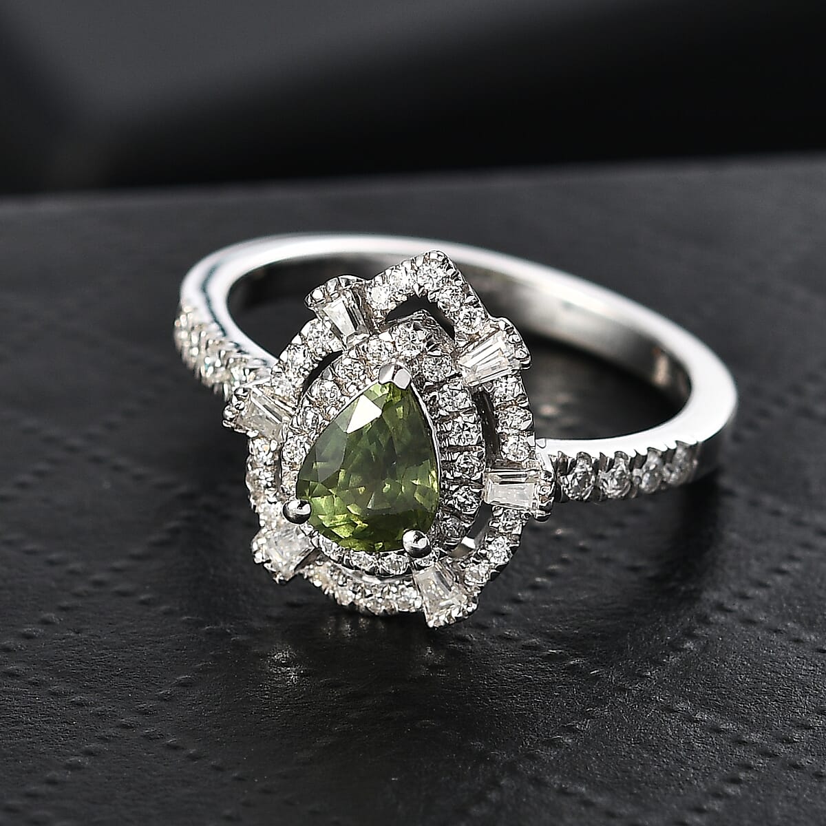 D'Joy AAA Madagascar Green Sapphire and Moissanite 1.35 ctw Eternal Bloom Ring in Rhodium Over Sterling Silver (Size 8.0) image number 1