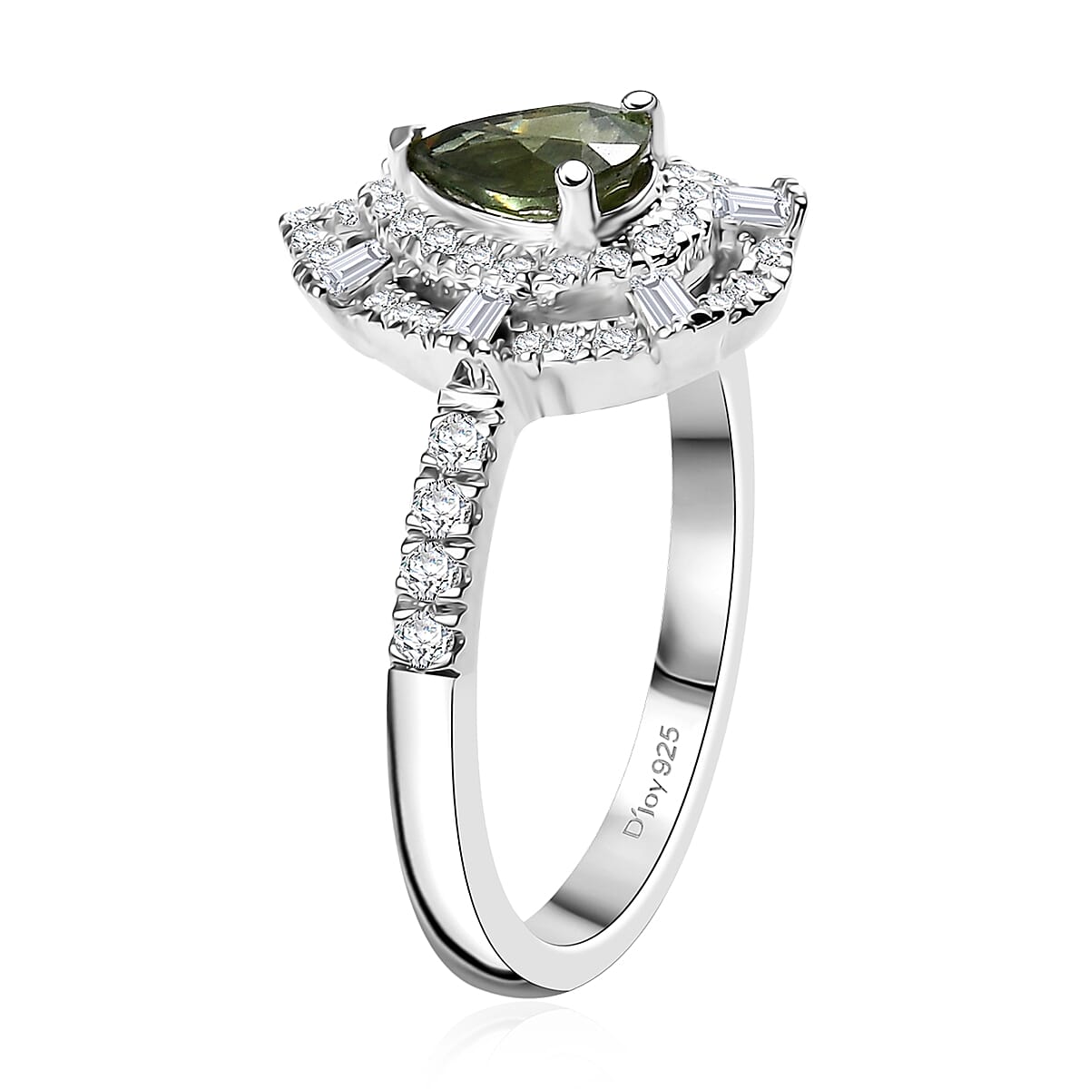 D'Joy AAA Madagascar Green Sapphire and Moissanite 1.35 ctw Eternal Bloom Ring in Rhodium Over Sterling Silver (Size 9.0) image number 3