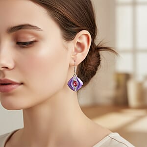 Fuchsia and White Austrian Crystal Drop Earrings in Silvertone