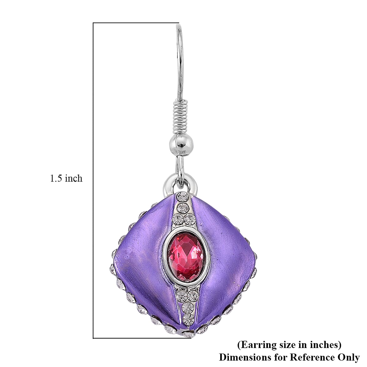 Fuchsia and White Austrian Crystal Drop Earrings in Silvertone image number 4