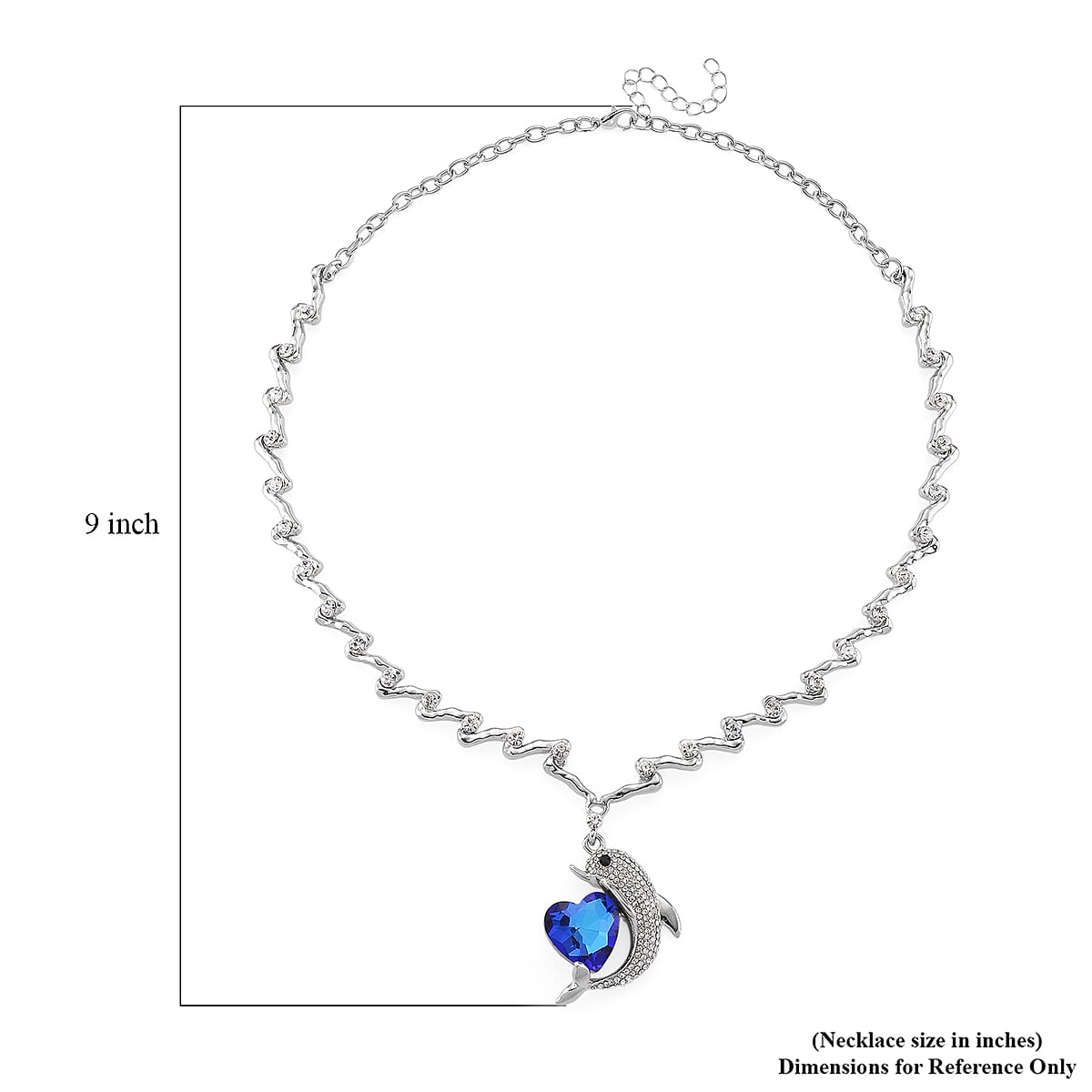 Blue Glass, Black and White Austrian Crystal Dolphin Heart Necklace in Silvertone 20-22 Inches image number 5