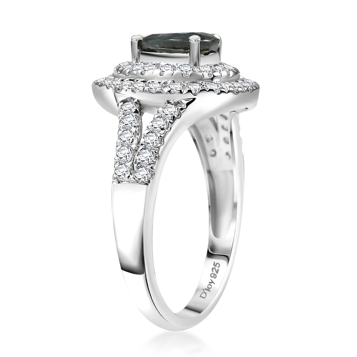 AAA Madagascar Teal Sapphire, Moissanite Ocean Empress Ring in Rhodium Over Sterling Silver (Size 10.0) 1.60 ctw image number 3