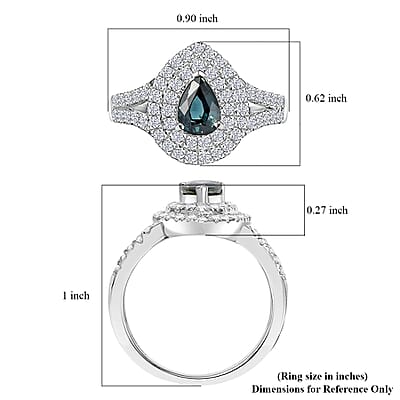 D'Joy AAA Madagascar Teal Sapphire, Moissanite Ring in Rhodium Over Sterling Silver 1.60 ctw (Size 10.0)