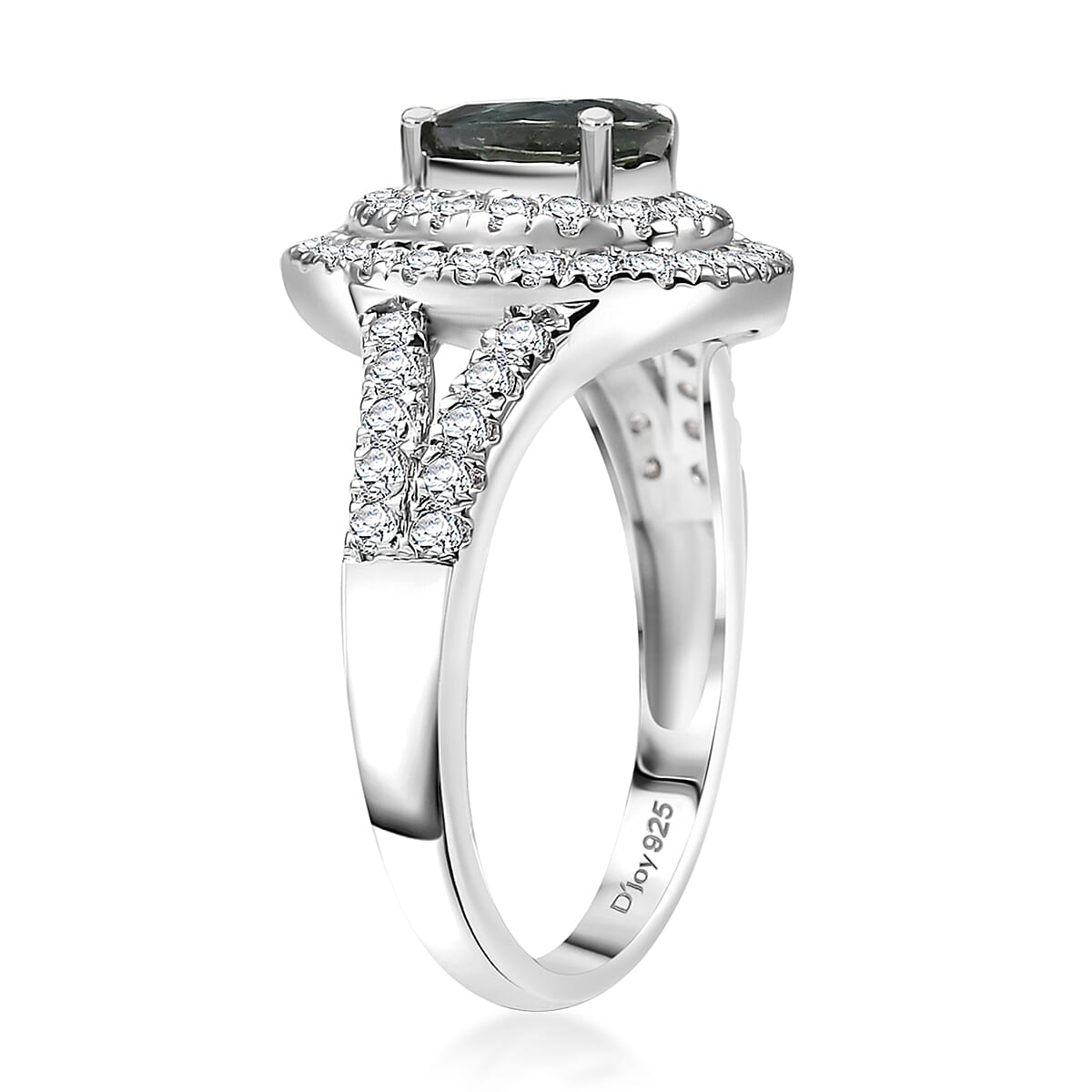 D'Joy AAA Madagascar Teal Sapphire and Moissanite 1.60 ctw Forest Glint Ring in Rhodium Over Sterling Silver (Size 7.0) image number 3