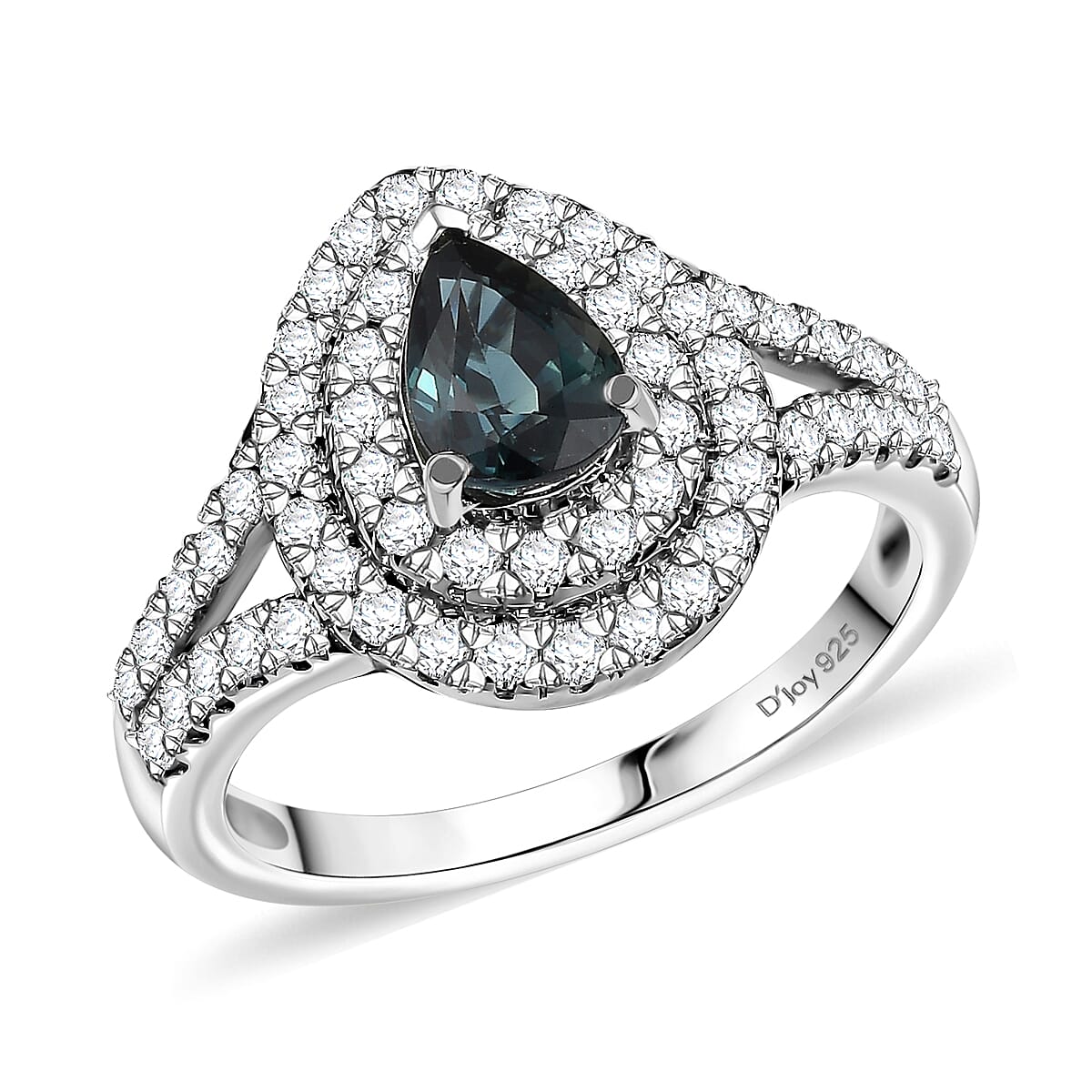 D'Joy AAA Madagascar Teal Sapphire and Moissanite 1.60 ctw Forest Glint Ring in Rhodium Over Sterling Silver (Size 9.0) image number 0