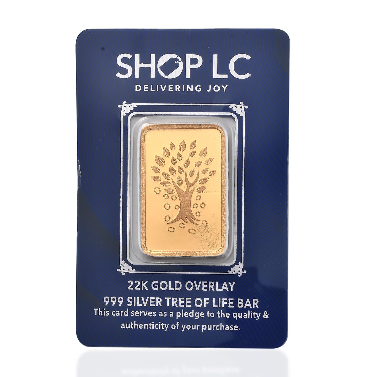 22K Gold Over 999.9 Fine Silver Tree of Life Bar 10 Grams image number 0