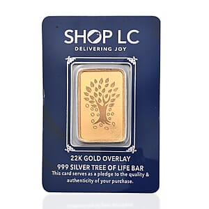 22K Gold Over 999.9 Fine Silver Tree of Life Bar 10 Grams