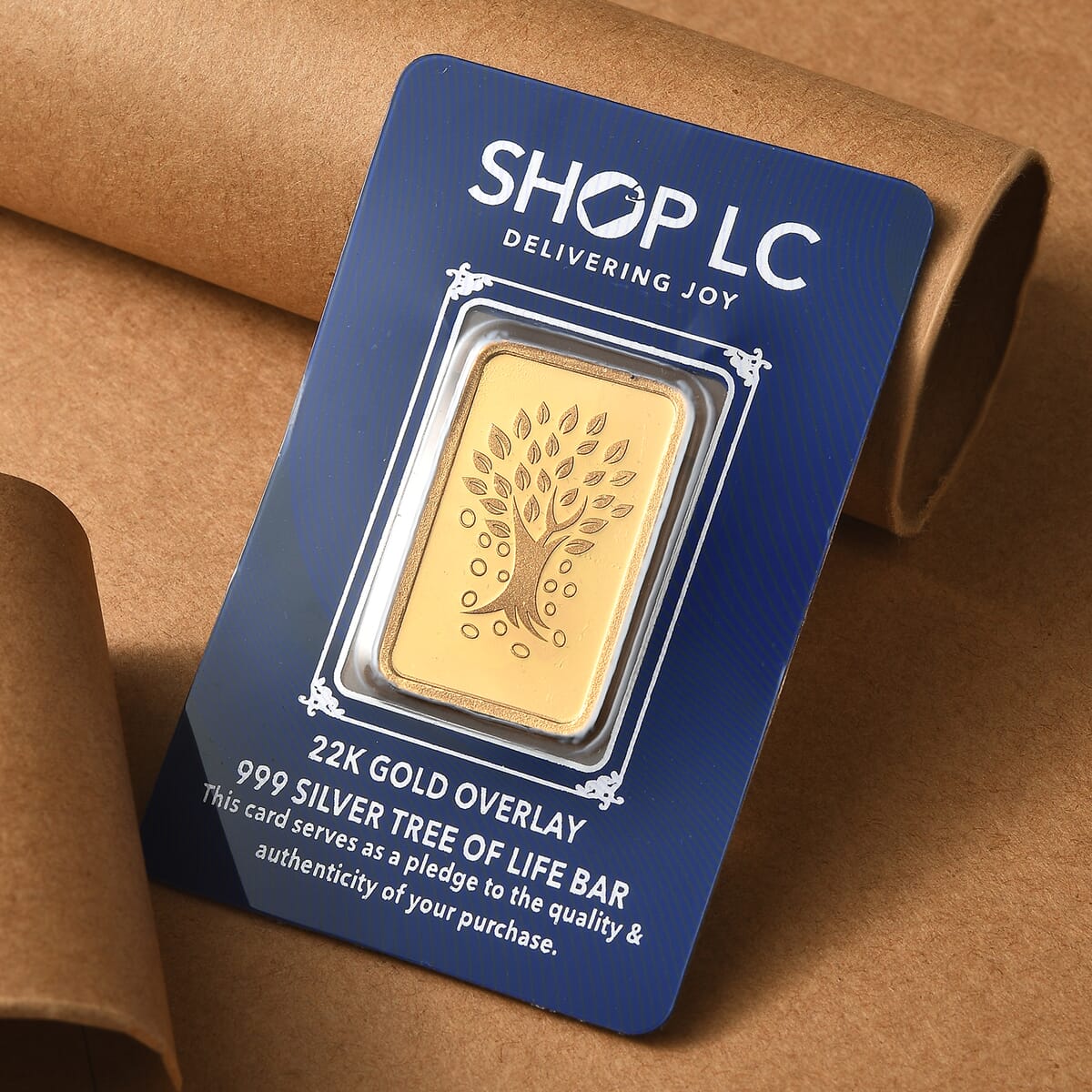 22K Gold Over 999.9 Fine Silver Tree of Life Bar 10 Grams image number 1