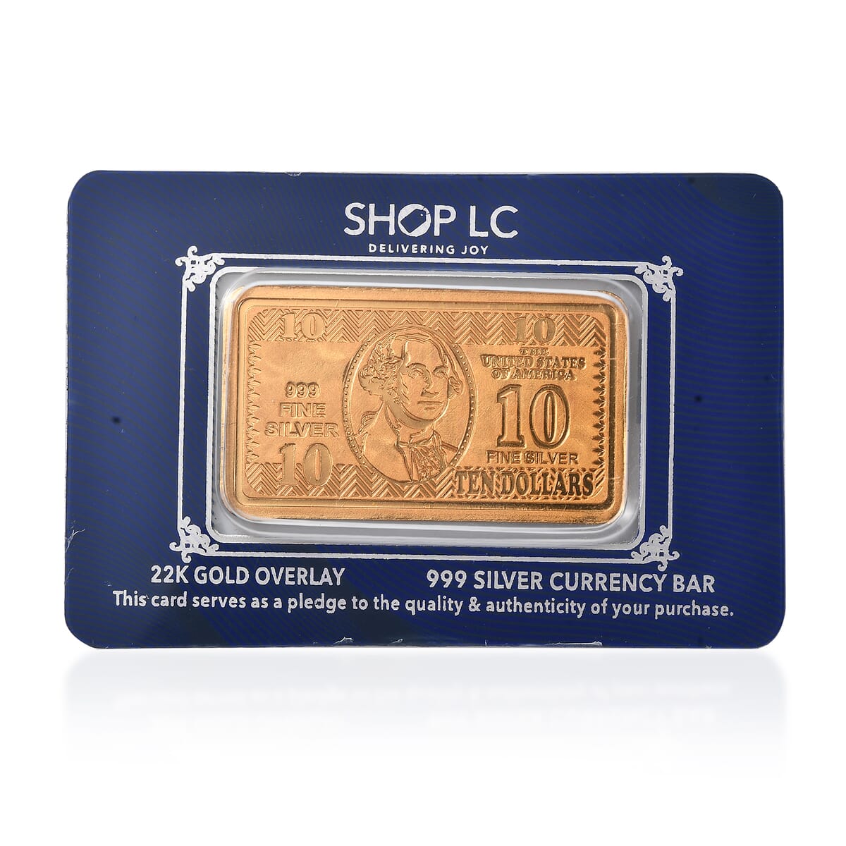 22K Gold Over 999.9 Fine Silver Currency Bar 10 Grams image number 0