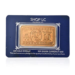 22K Gold Over 999.9 Fine Silver Currency Bar 10 Grams (Del. in 10-12 Days)