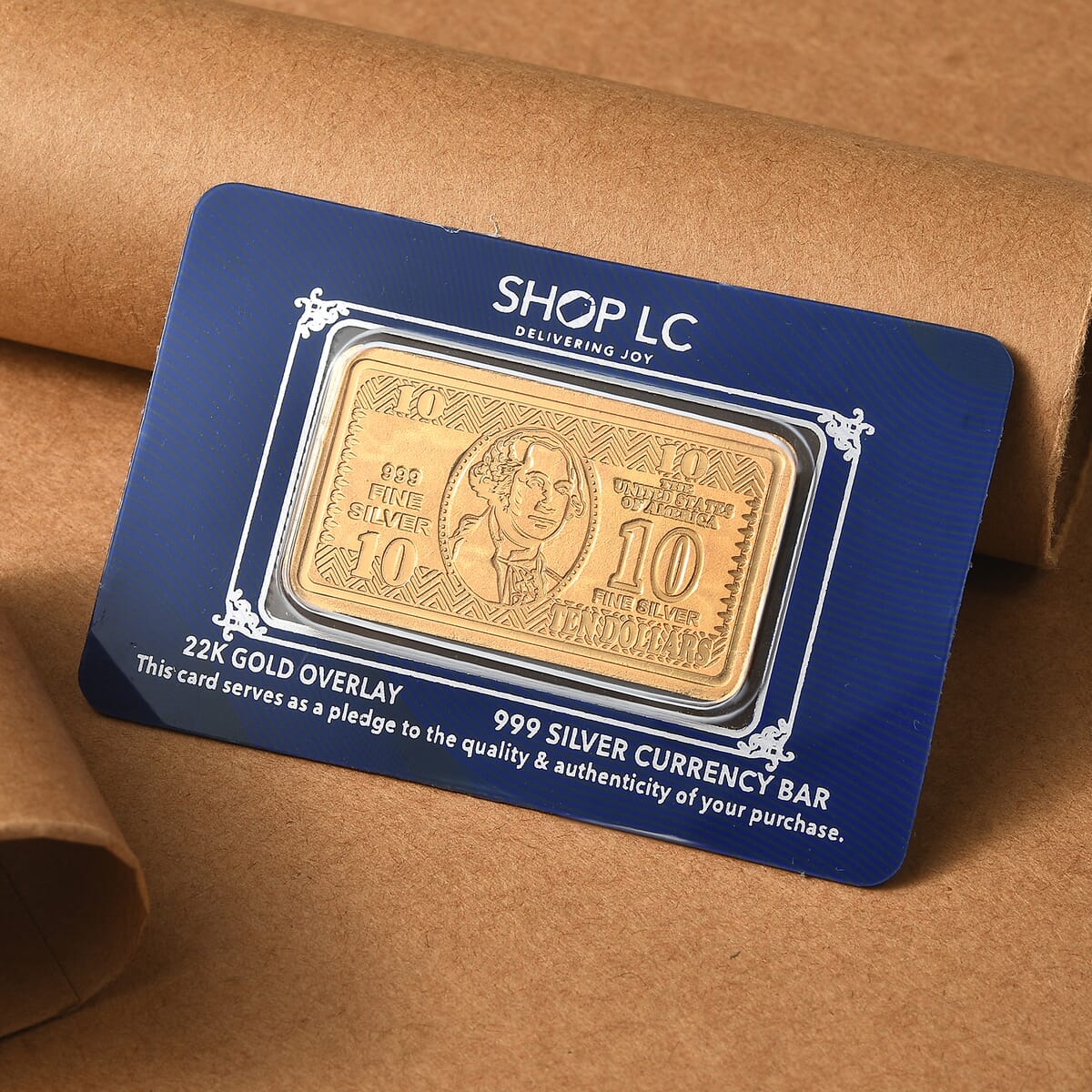 22K Gold Over 999.9 Fine Silver Currency Bar 10 Grams image number 1
