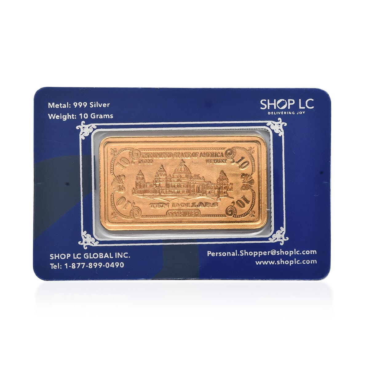 22K Gold Over 999.9 Fine Silver Currency Bar 10 Grams image number 3