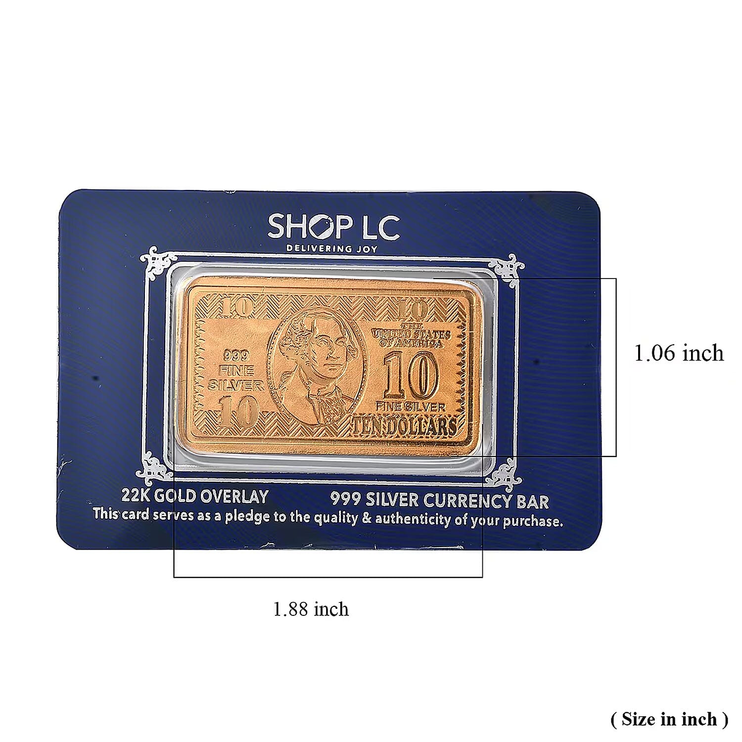 22K Gold Over 999.9 Fine Silver Currency Bar 10 Grams